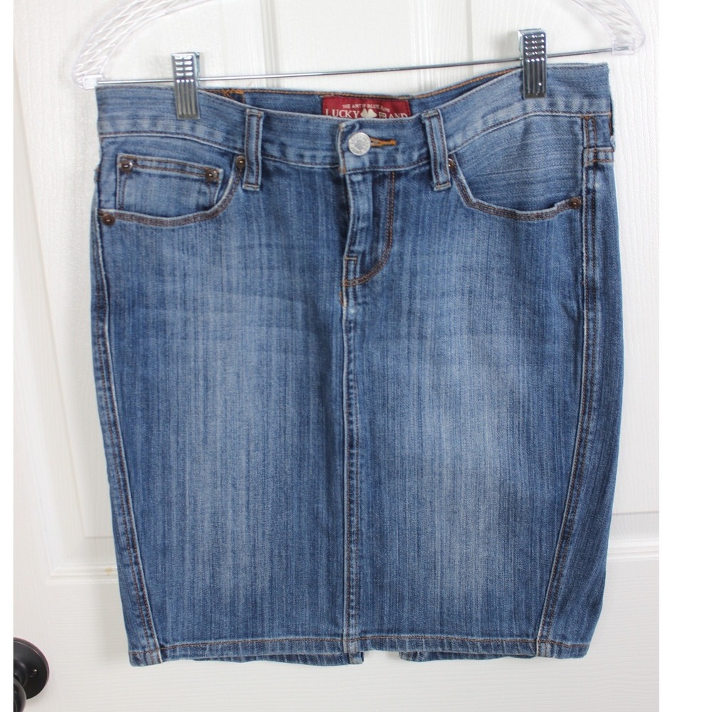 Lucky Brand Womens Denim Pencil Skirt Medium Wash Blue Stretch 7WP1129 Size 4 27